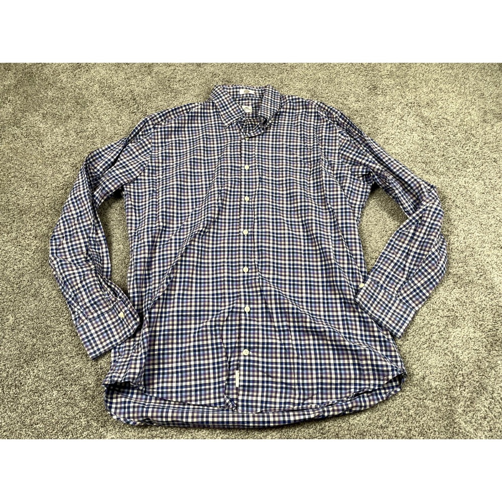 Peter Millar Shirt Mens Large Button Down Long Sleeve Check Plaid Cotton Casual